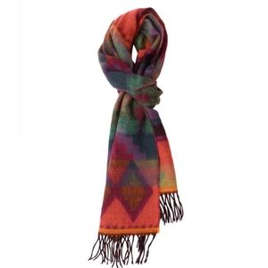 Elan Blanc Aztec Print Scarf Multi Color Fringe Soft Womens Fall Winter